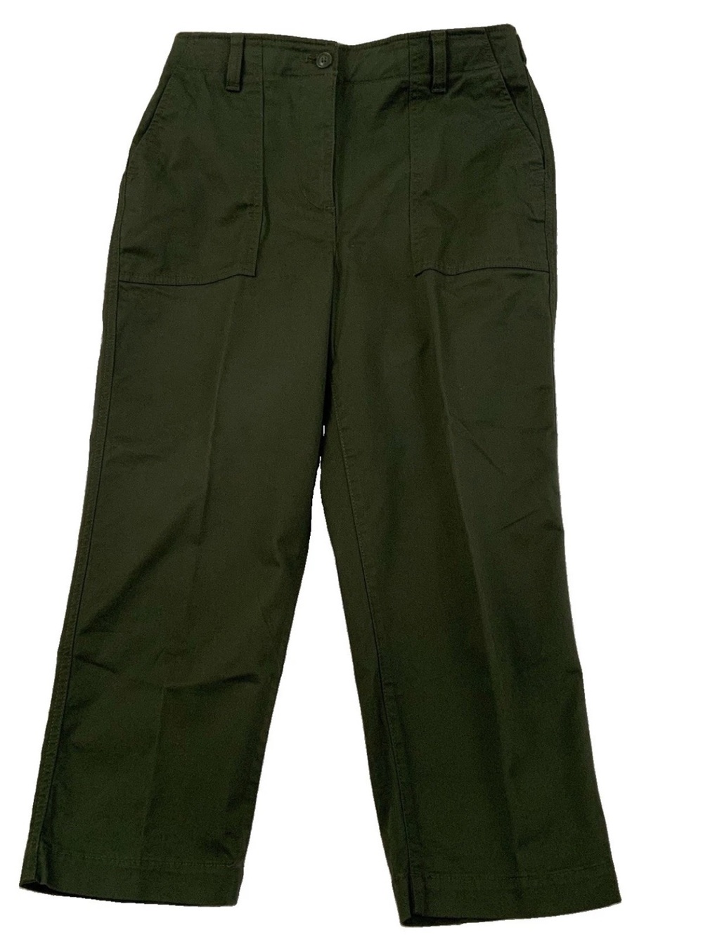 Talbots High Waist Patch Pocket Crop Pants Classic Olive Green Women’s 8P New